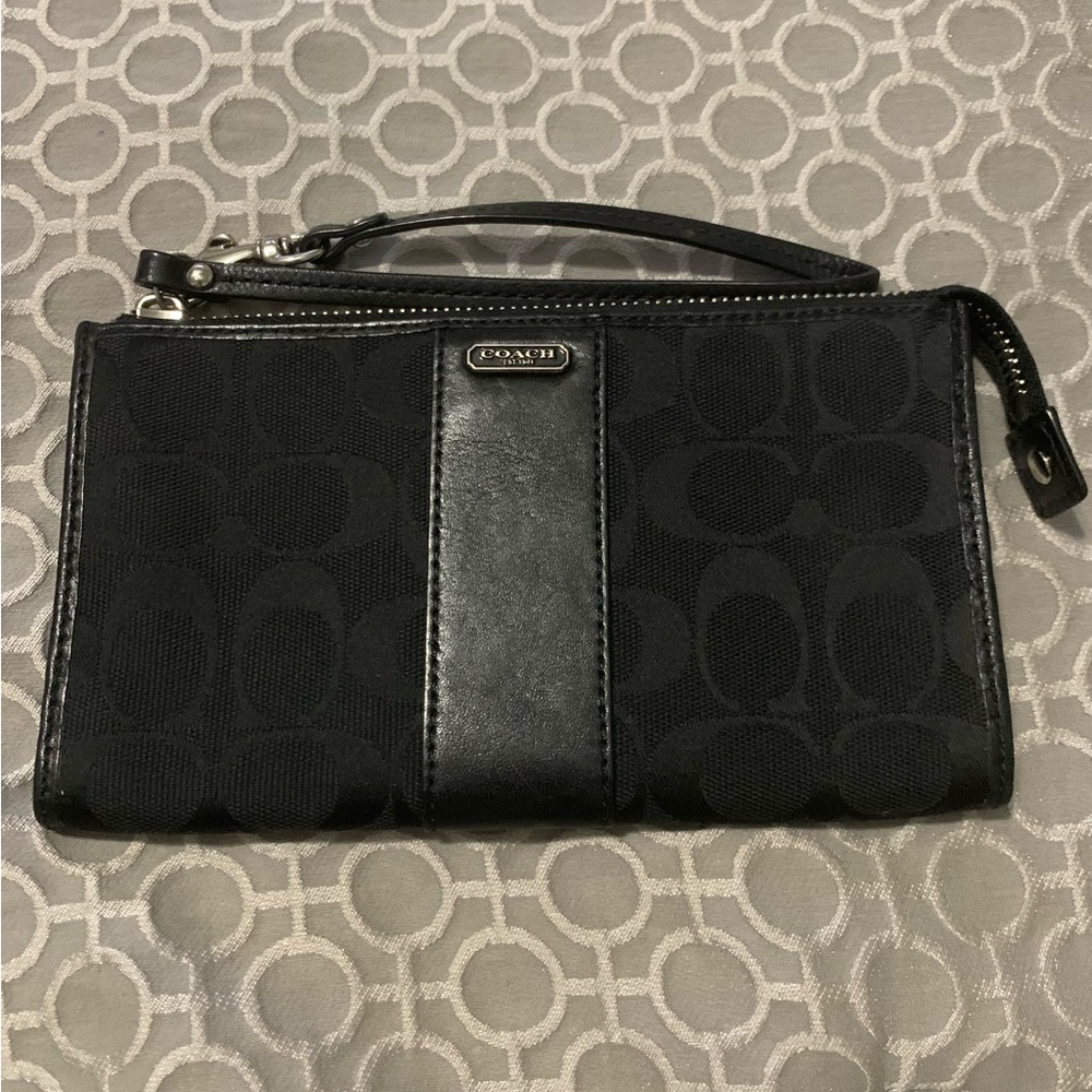 Women’s Coach Black Logo Jacquard Zip-Top Wristlet/Wallet